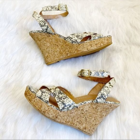 Jeffrey Campbell Mix Python Snakeskin Strappy Cork Wedges Sandals - Picture 1 of 6